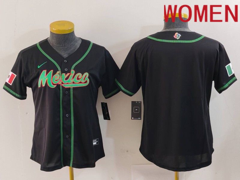 Women 2024 World Cub Mexico Blank Black Nike MLB Jersey style 3